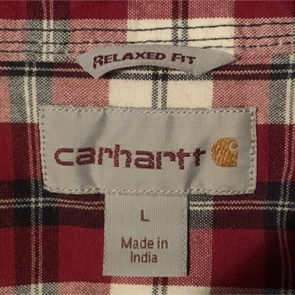 Carhartt Mens Relaxed Fit Plaid Shirt Size L Red White Blue Front Pockets - Picture 9 of 12